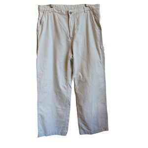 Gap Carpenter Pant Women 16 Cream White Cotton Canvas High Rise Wide Leg Utility